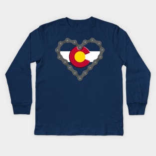 Colorado Flag Heart Bike Chain Cyclist Kids Long Sleeve T-Shirt